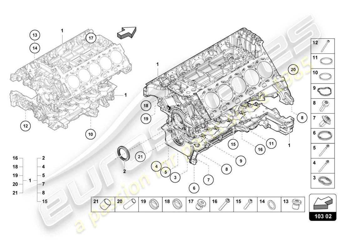 Lamborghini LP610-4 Coupé (2015) Blocco motore Diagramma delle parti