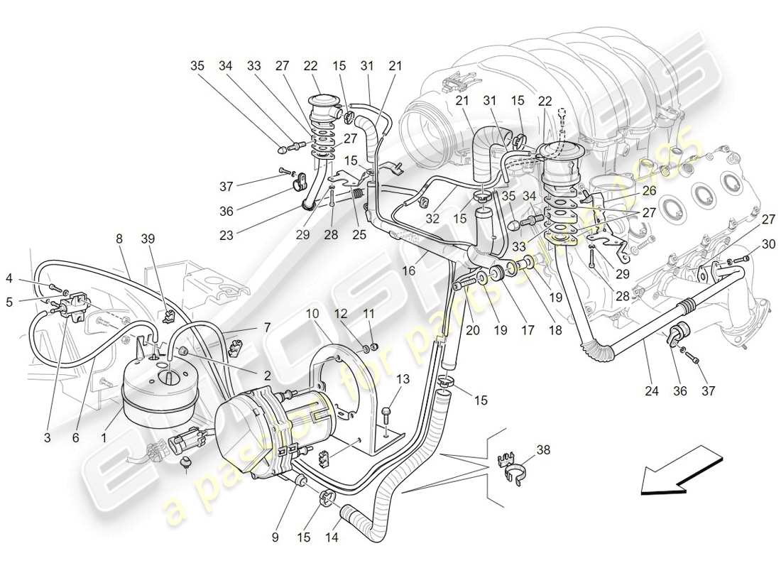 Maserati GranTurismo (2009) sistema d'aria aggiuntivo Diagramma delle parti