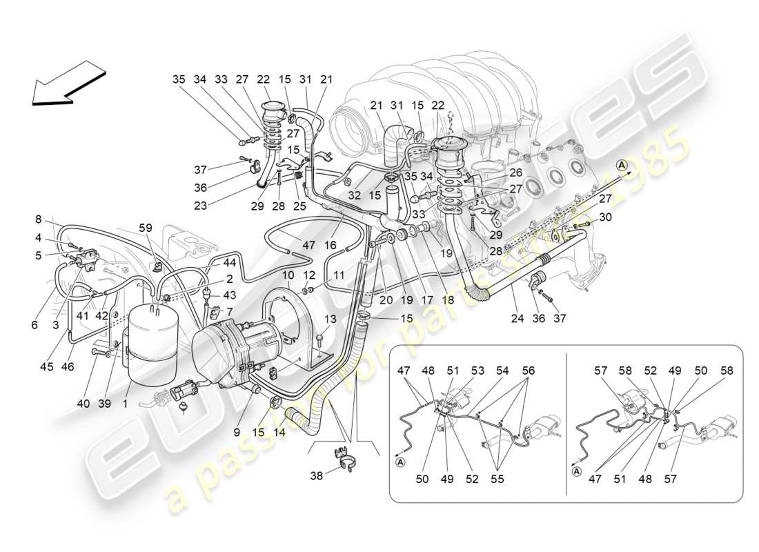 Maserati GranTurismo (2009) sistema d'aria aggiuntivo Diagramma delle parti
