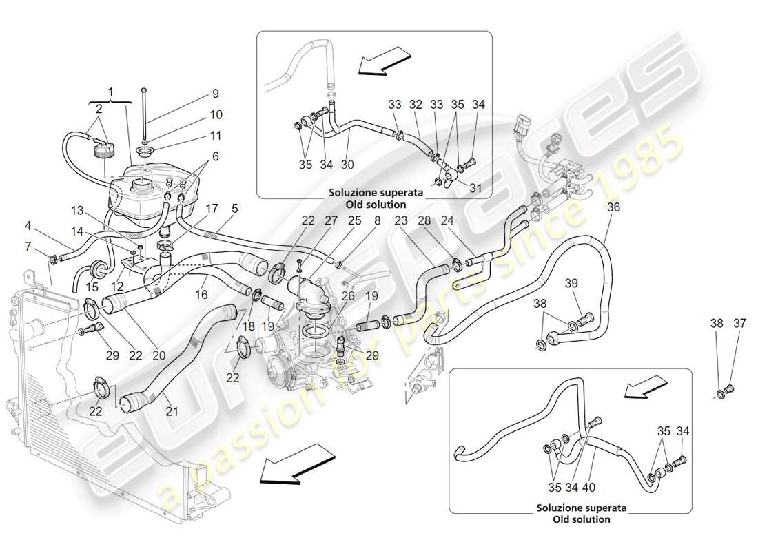 Maserati GranTurismo (2009) sistema di raffreddamento: alimentazione e linee Diagramma delle parti