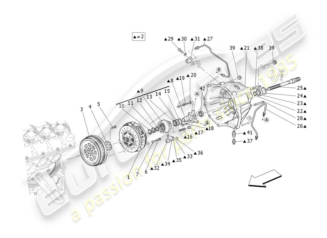 Maserati GranTurismo (2009) dischi di attrito e alloggiamento per cambio F1 Diagramma delle parti