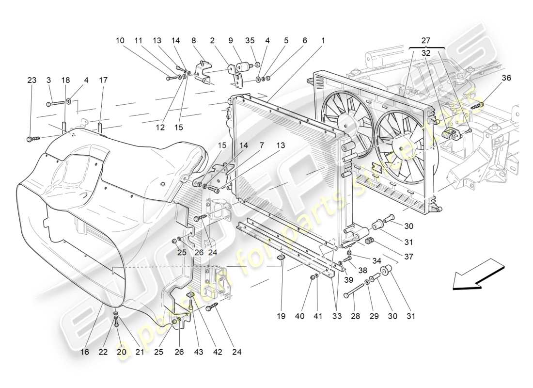 Maserati GranTurismo (2011) raffreddamento: radiatori e condotti dell'aria Diagramma delle parti