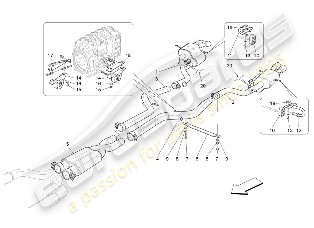 Maserati GranTurismo (2011) silenziatori Diagramma delle parti