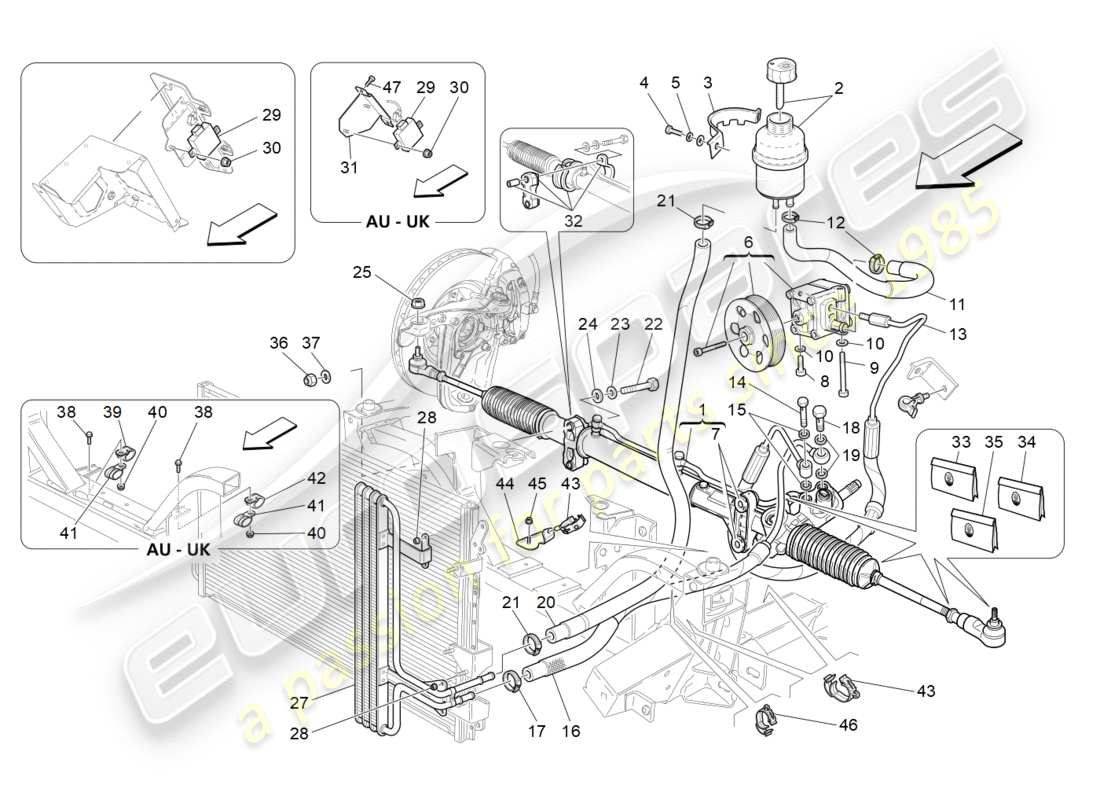 Maserati GranTurismo (2011) unità cremagliera sterzo completa Diagramma delle parti