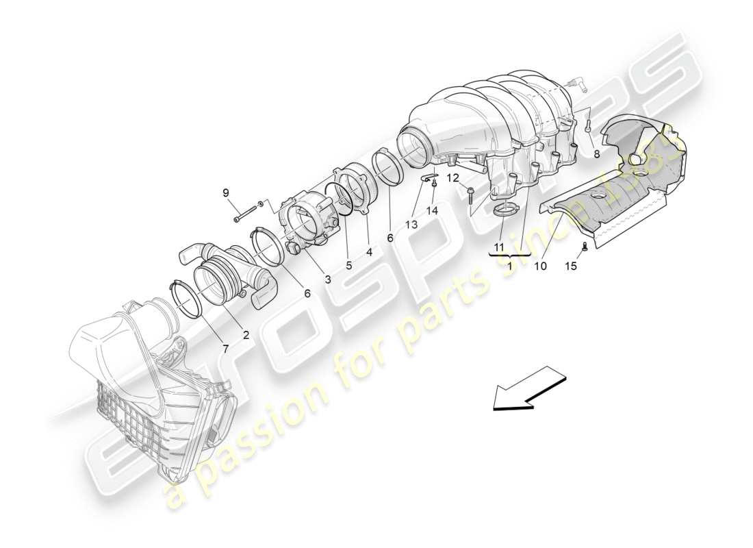 Maserati GranTurismo (2012) collettore di aspirazione e corpo farfallato Diagramma delle parti
