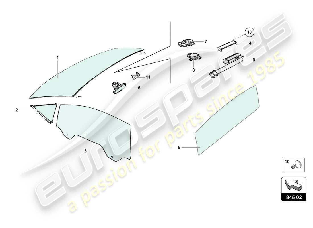 Lamborghini LP610-4 Spyder (2018) VETRI DA FINESTRA Diagramma delle parti