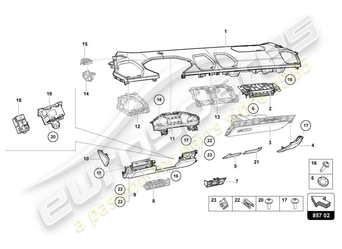 Lamborghini LP610-4 Spyder (2018) RIVESTIMENTO QUADRO STRUMENTI Diagramma delle parti
