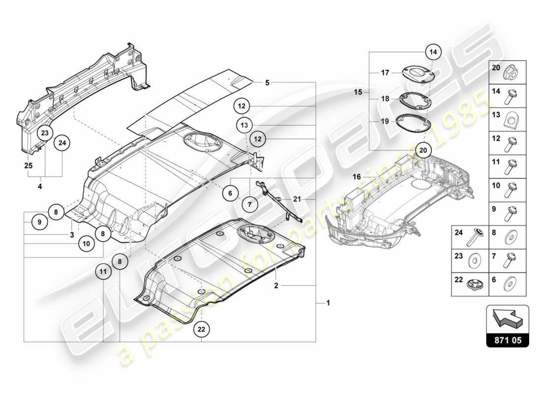 Lamborghini LP610-4 Spyder (2018) VASSOIO BAULETTO RIBALTABILE PARTI SINGOLE Diagramma delle parti
