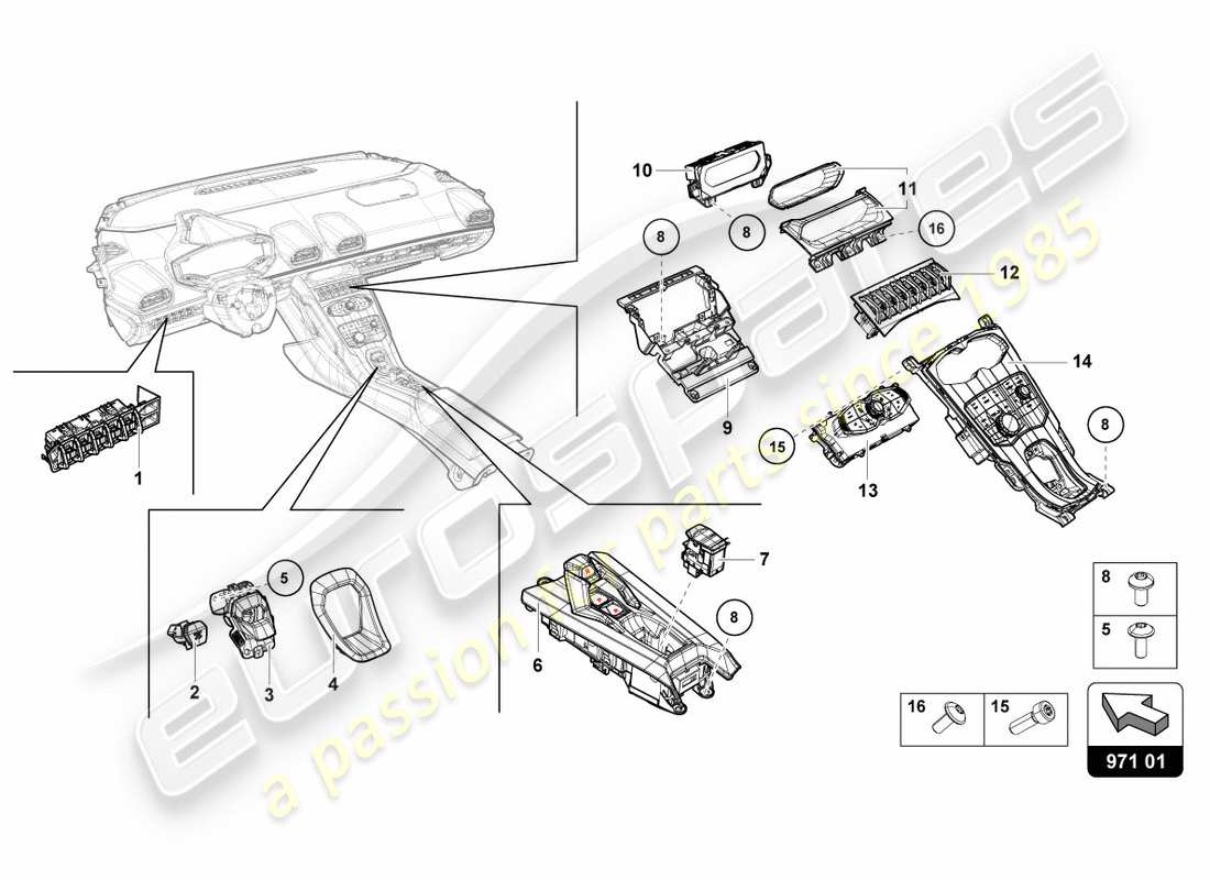 Lamborghini LP610-4 Spyder (2018) INTERRUTTORE MULTIPLO Diagramma delle parti