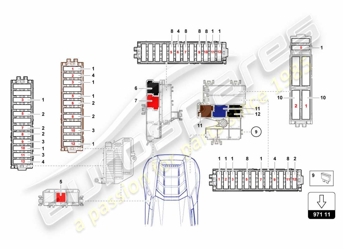 Diagramma delle parti Lamborghini LP610-4 Spyder (2018) FUSIBILI
