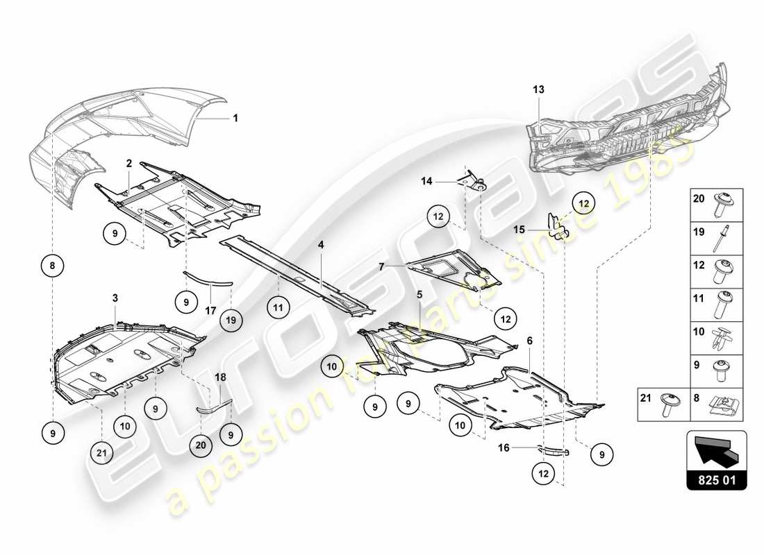 Lamborghini LP610-4 Spyder (2019) PANNELLO DI RIVESTIMENTO PER LA SEZIONE INFERIORE DEL TELAIO Diagramma delle parti