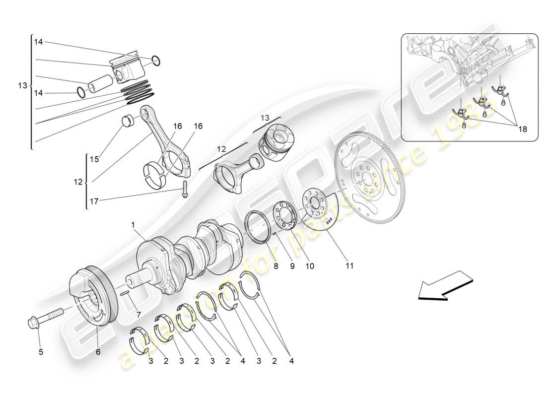 Maserati QTP 3.0 TDS V6 275HP (2015) meccanismo a manovella Diagramma delle parti