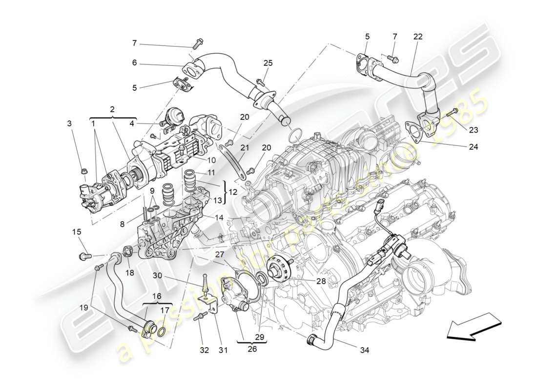 Maserati QTP 3.0 TDS V6 275HP (2015) sistema di ricircolo dei vapori d'olio Diagramma delle parti