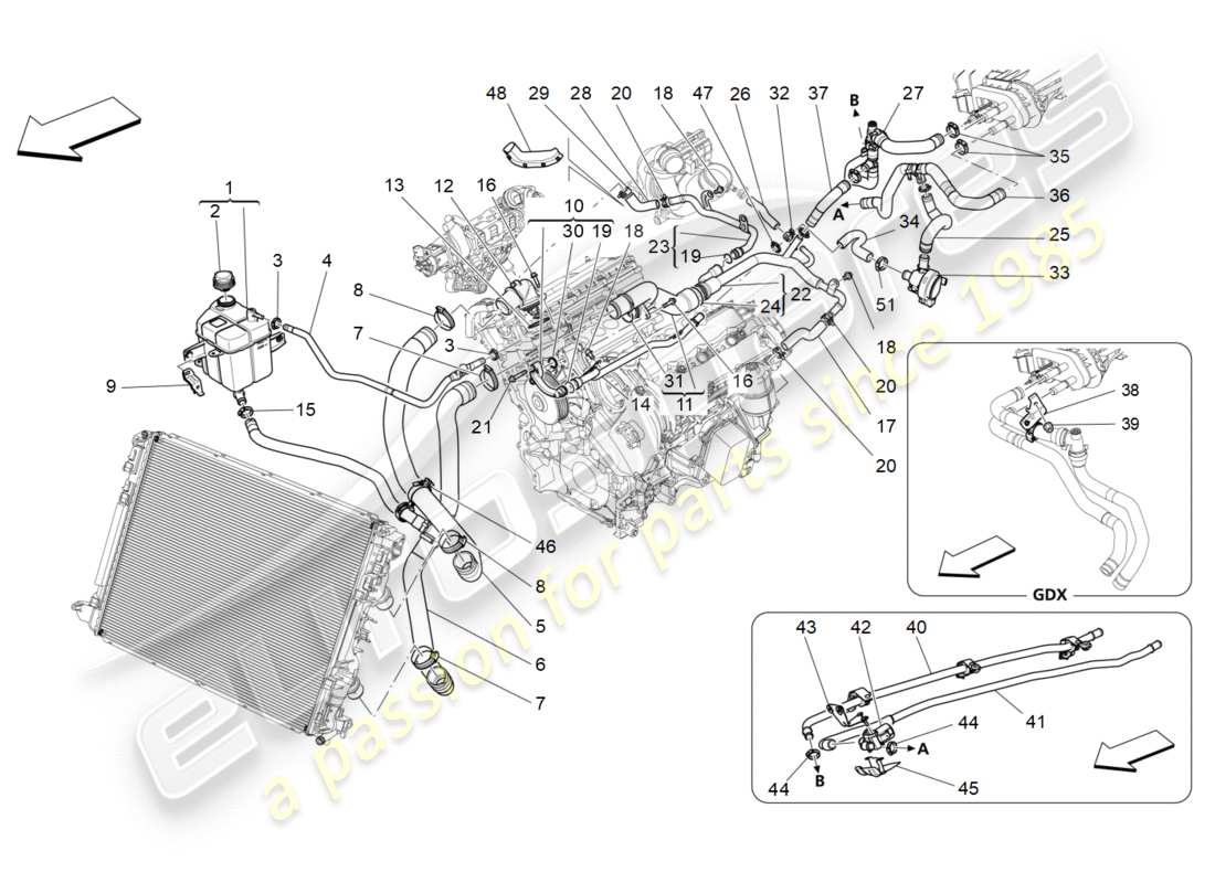 Maserati QTP 3.0 TDS V6 275HP (2015) sistema di raffreddamento: alimentazione e linee Diagramma delle parti