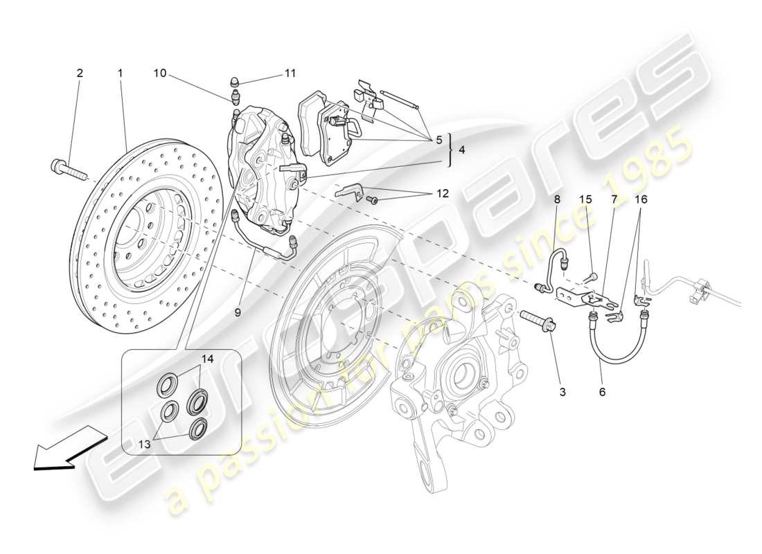 Maserati QTP 3.0 TDS V6 275HP (2015) dispositivi di frenatura sulle ruote posteriori Diagramma delle parti
