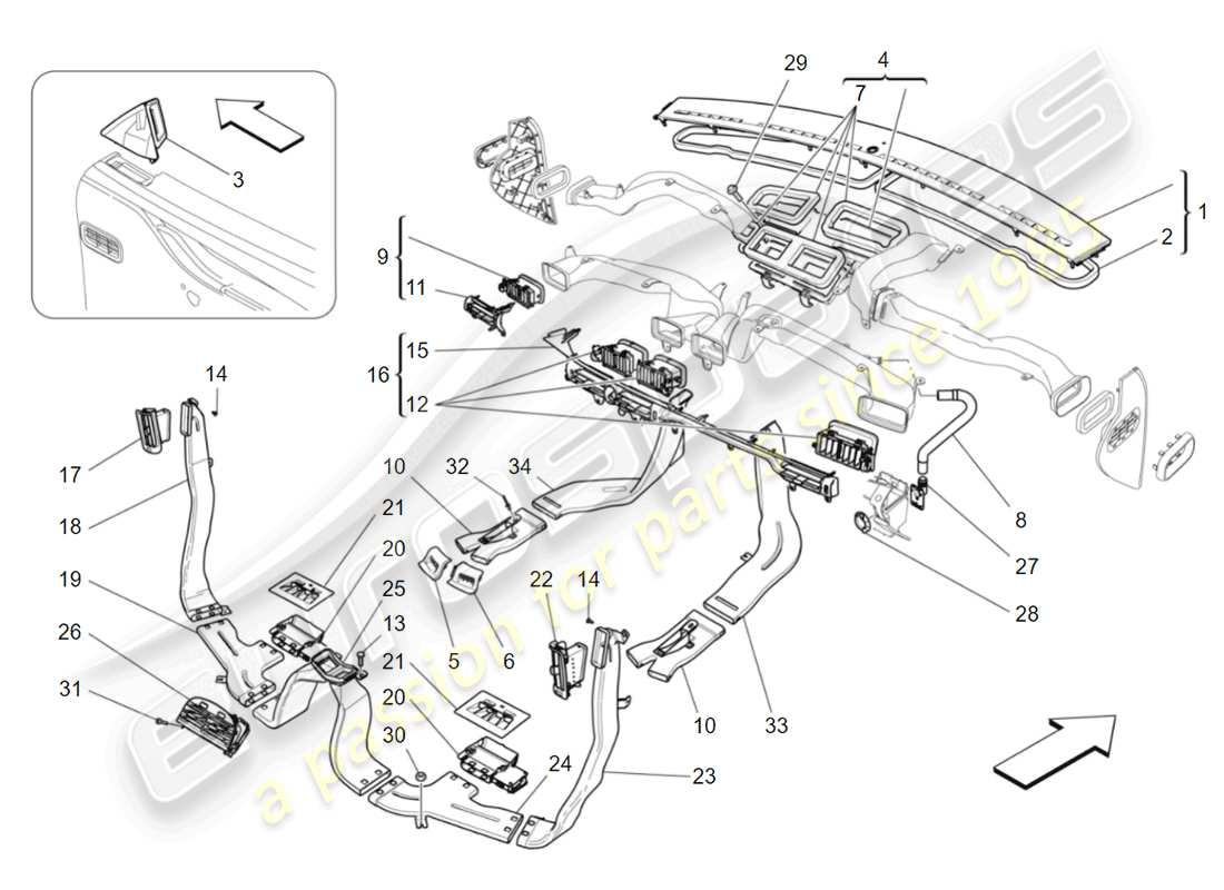Maserati QTP 3.0 TDS V6 275HP (2015) condizionatore: diffusione Diagramma delle parti