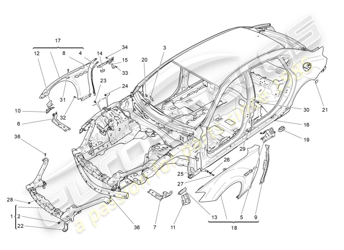 Maserati QTP 3.0 TDS V6 275HP (2015) CARROZZERIA E PANNELLI DI RIVESTIMENTO ESTERNI ANTERIORI Diagramma delle parti
