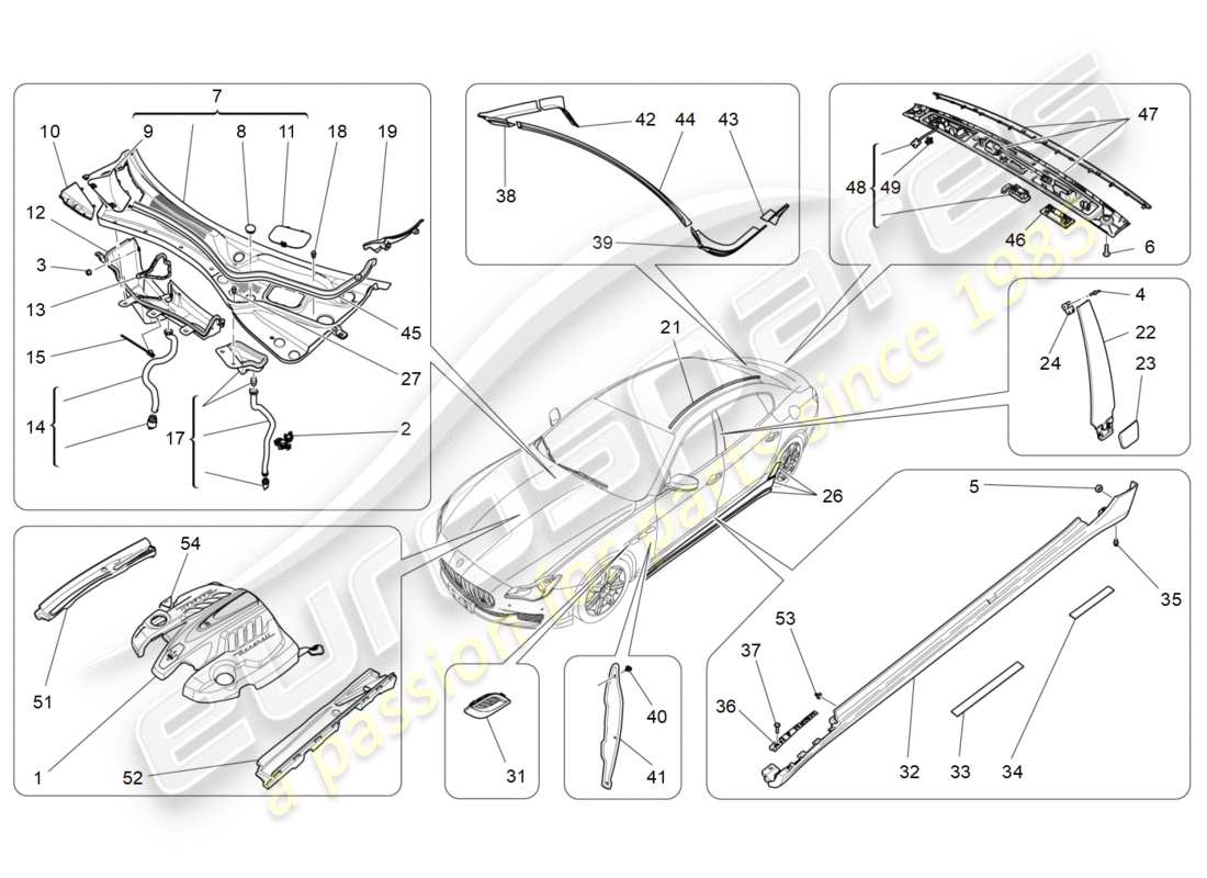 Maserati QTP 3.0 TDS V6 275HP (2015) SCHERMATURA, PROFILI E PANNELLI DI COPERTURA Diagramma delle parti