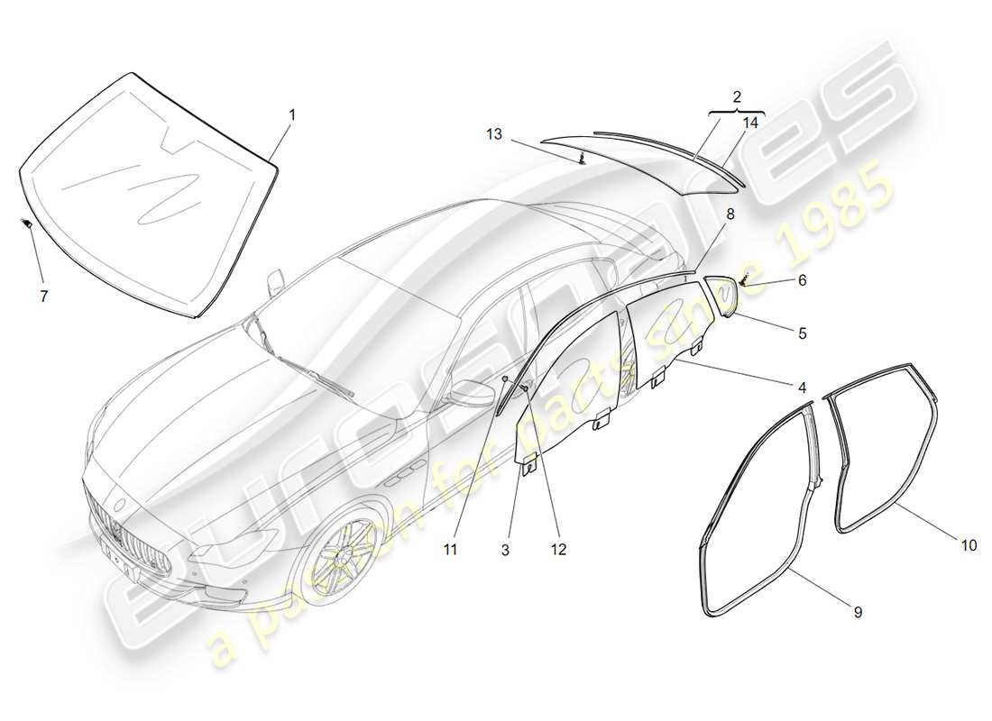 Maserati QTP 3.0 TDS V6 275HP (2015) FINESTRE E STRISCE PER FINESTRE Diagramma delle parti