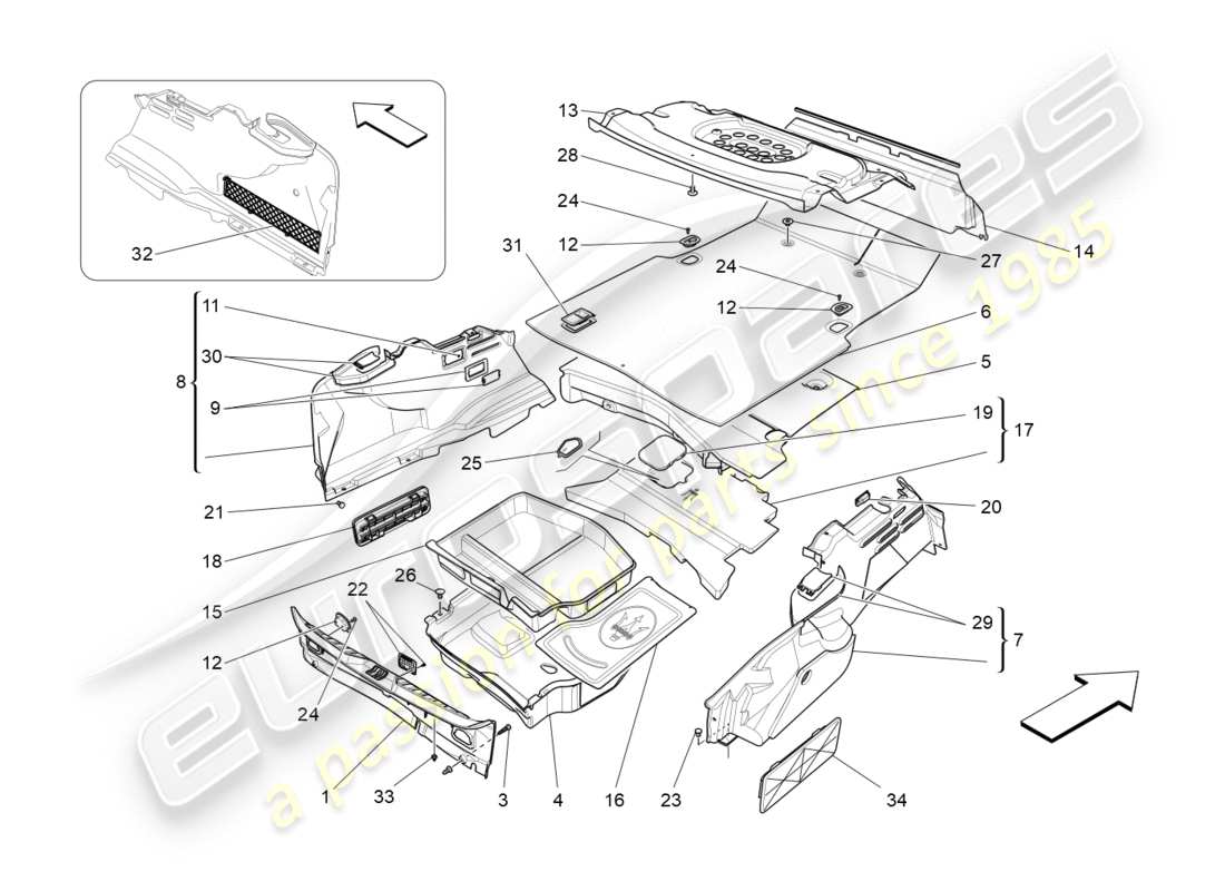 Maserati QTP 3.0 TDS V6 275HP (2015) TAPPETINI PER VANO BAGAGLI Diagramma delle parti