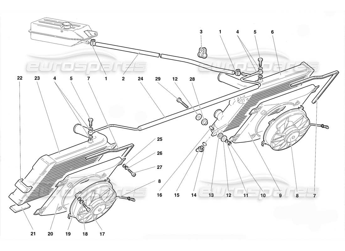 Lamborghini Diablo SE30 (1995) Radiatori ed Elettroventilatori Diagramma delle parti