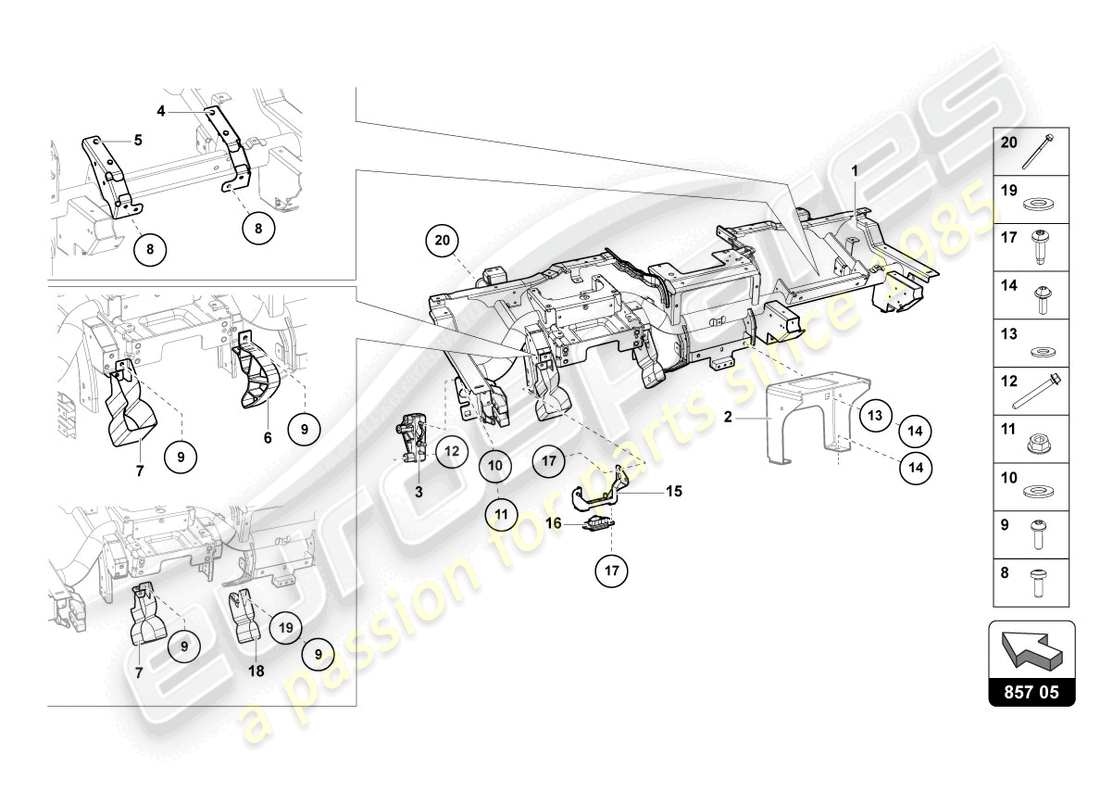 Lamborghini LP700-4 ROADSTER (2015) MEMBRO TRASVERSALE Diagramma delle parti