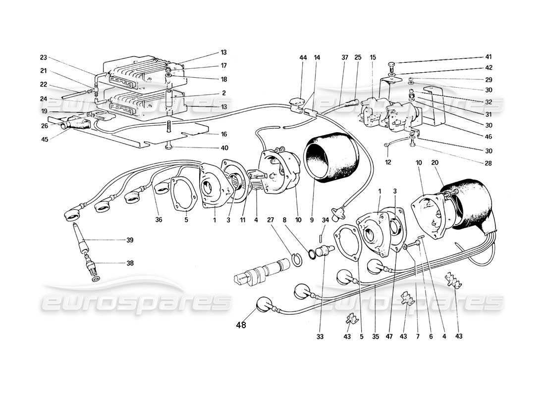 Ferrari 308 Quattrovalvole (1985) Accensione del motore Schema delle parti