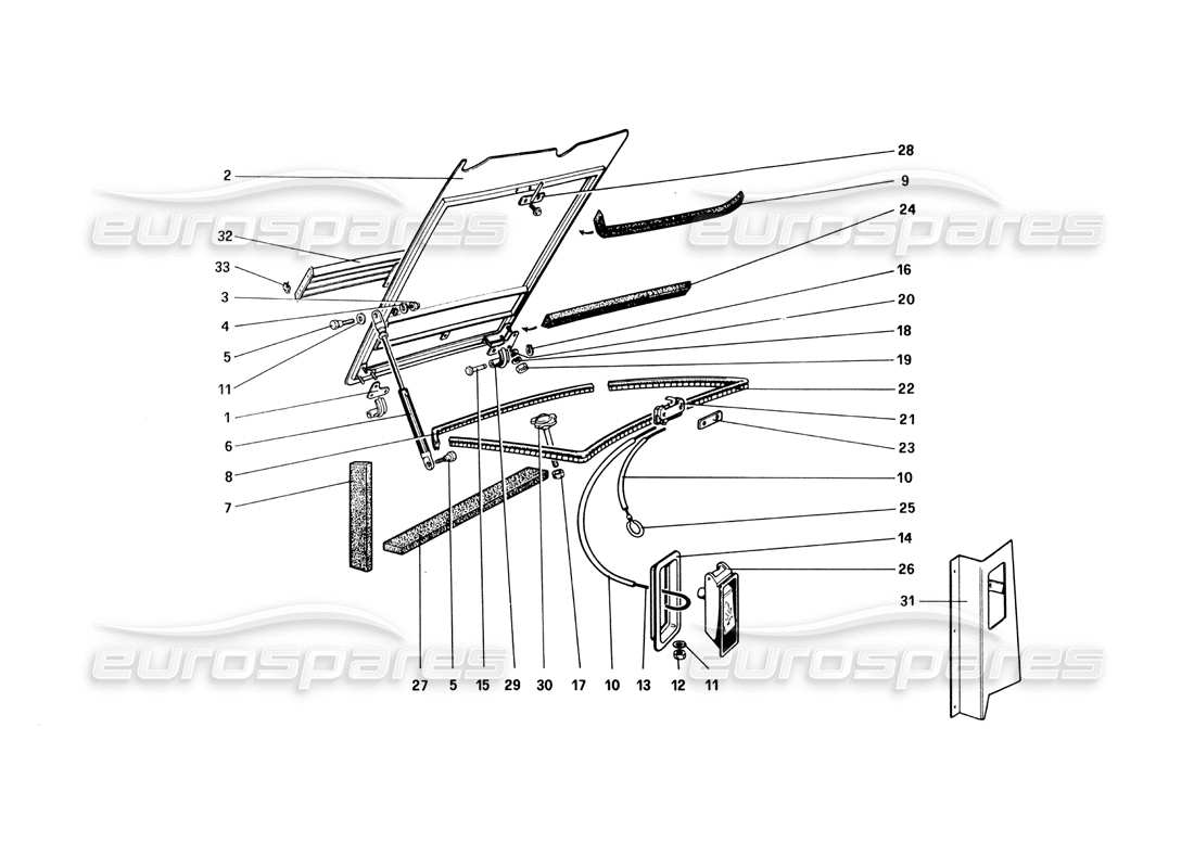 Ferrari 308 Quattrovalvole (1985) Coperchio dello scomparto anteriore Schema delle parti