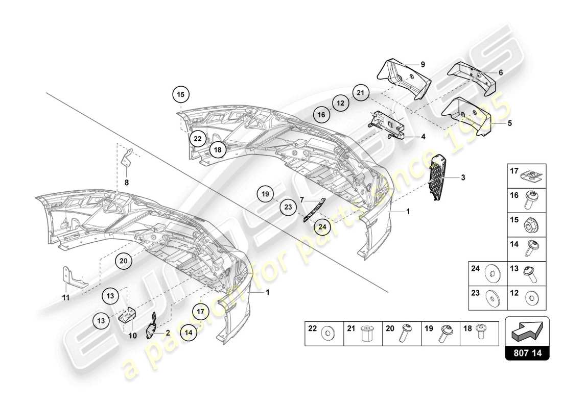 Lamborghini LP740-4 S COUPE (2018) PARAURTI ANTERIORE COMPLETO Diagramma delle parti