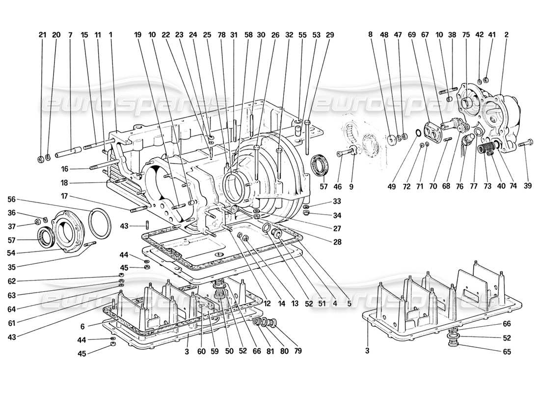 Schema delle parti Ferrari 328 (1988) Cambio: scatola del differenziale e pompa dell'olio