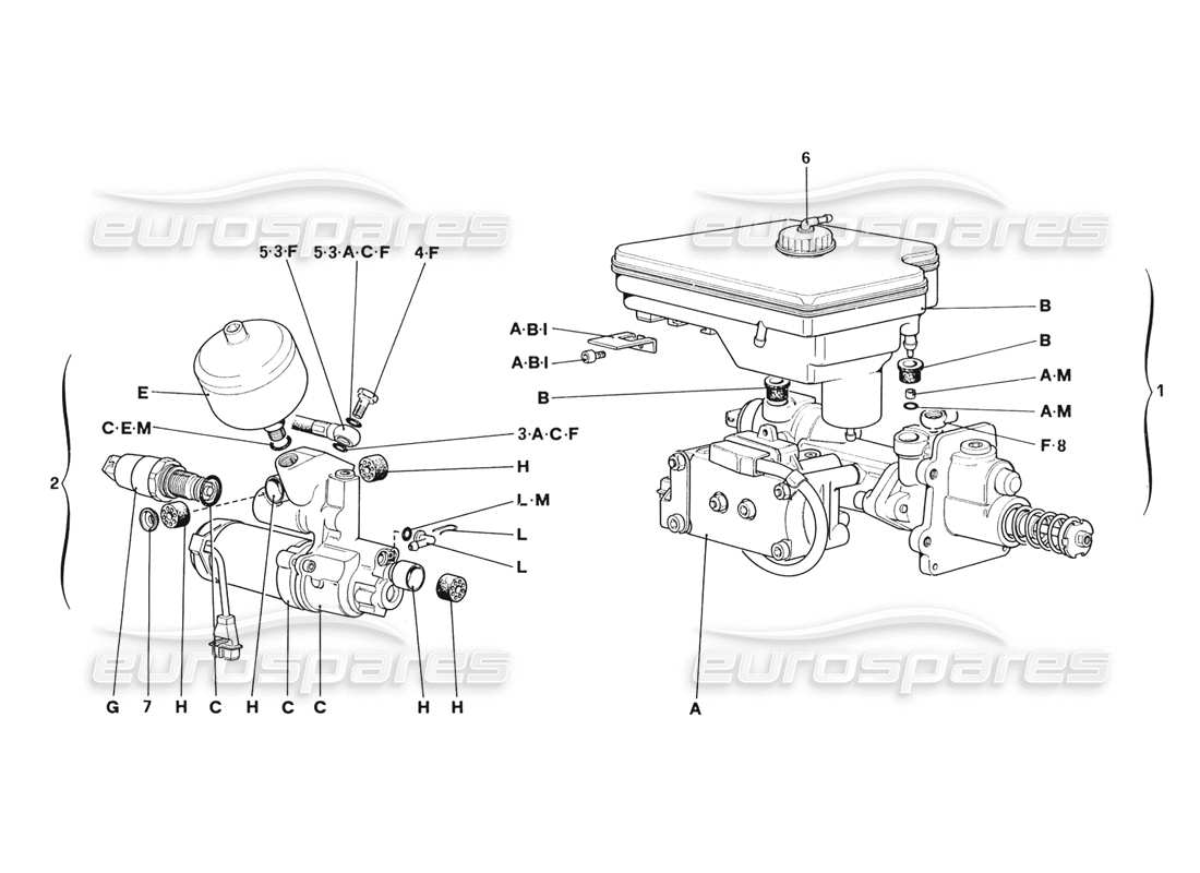 Schema delle parti Ferrari 328 (1988) Sistema idraulico per antiscivolo