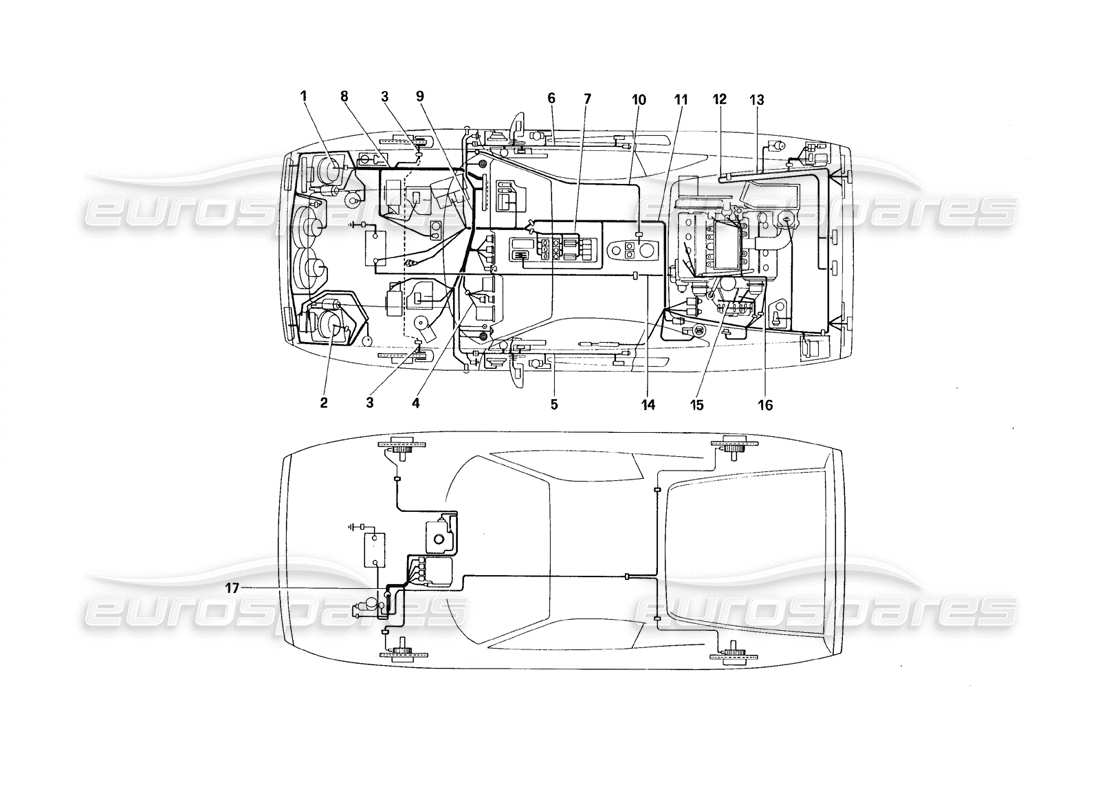 Schema delle parti Ferrari 328 (1988) Impianto Elettrico - Cavi