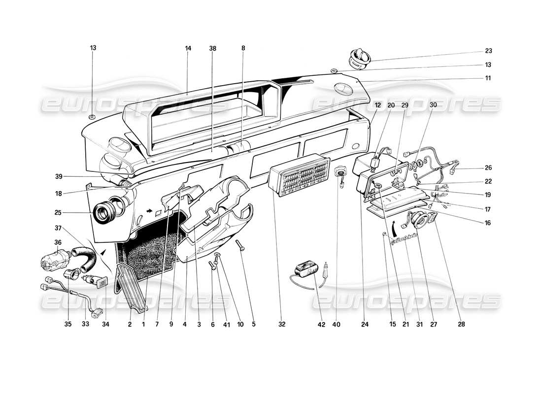 Ferrari Mondial 3.2 QV (1987) Pannello degli strumenti Diagramma delle parti