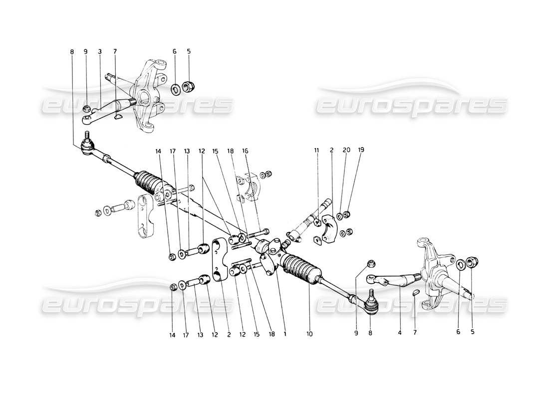 Ferrari 512 BB Scatola sterzo e collegamento Diagramma delle parti