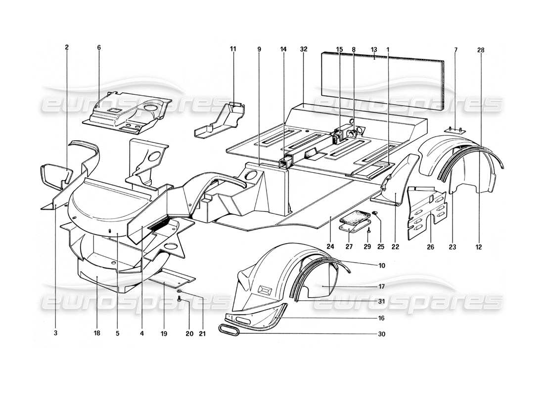 Ferrari 512 BBi Scocca - Elementi interni Diagramma delle parti