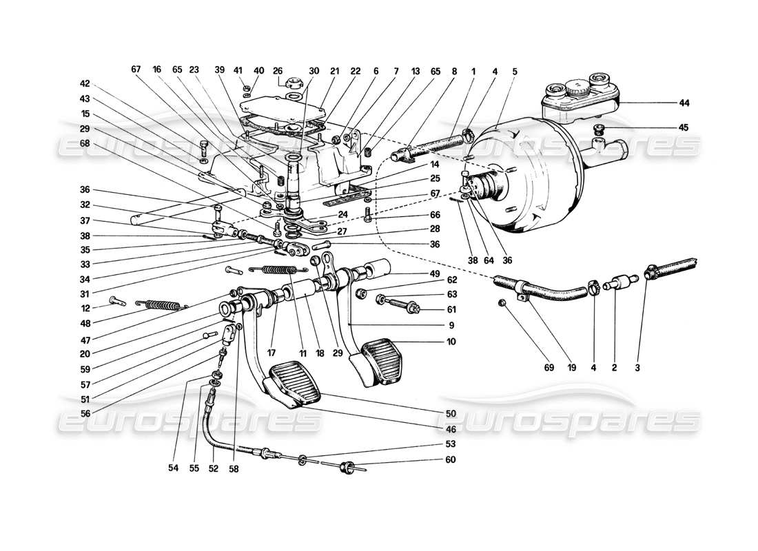 Ferrari 208 Turbo (1982) Pedaliera - Comandi Freno e Frizione Diagramma delle parti