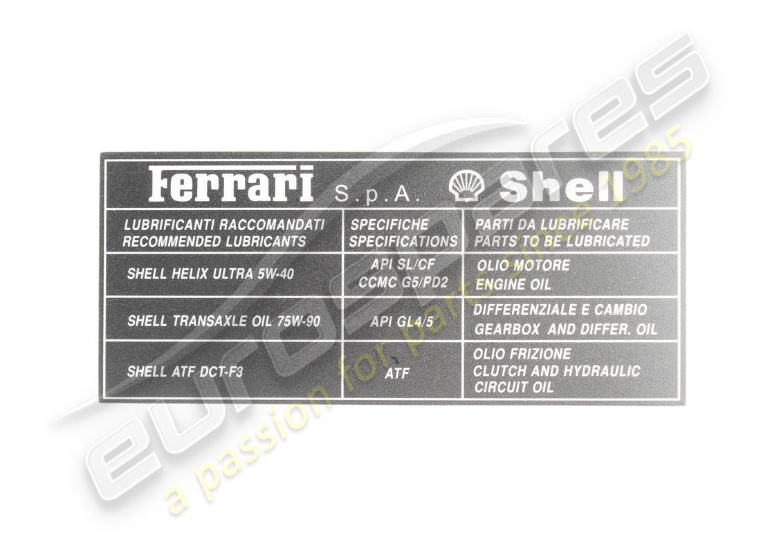 NUOVO Ferrari ADESIVO PER OLIO MOTORE/CAMBIO. NUMERO PARTE 258125 (1)