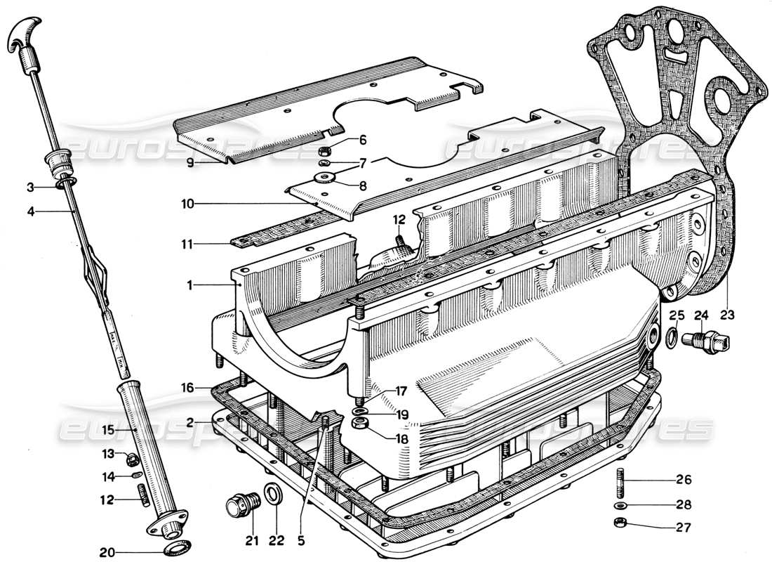 un diagramma delle parti dal catalogo delle parti Ferrari 365 GT 2+2 (meccaniche).