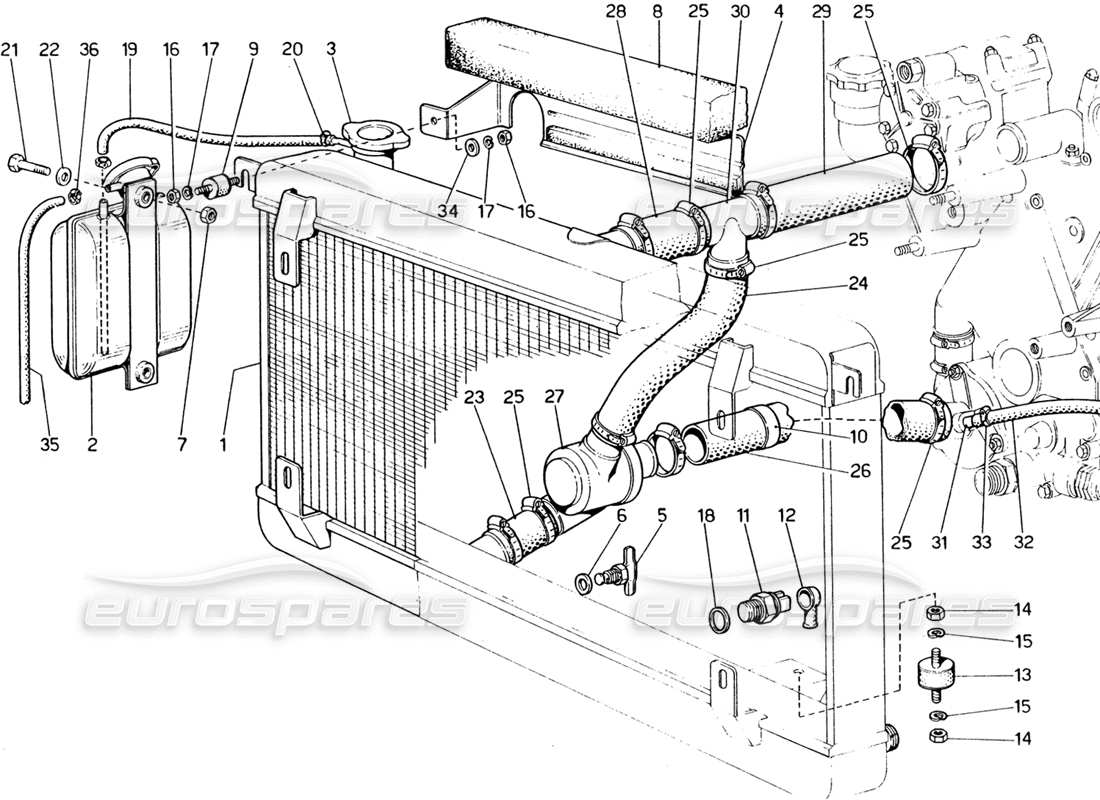 un diagramma delle parti dal catalogo delle parti Ferrari 365 GT4 2+2 (1973)