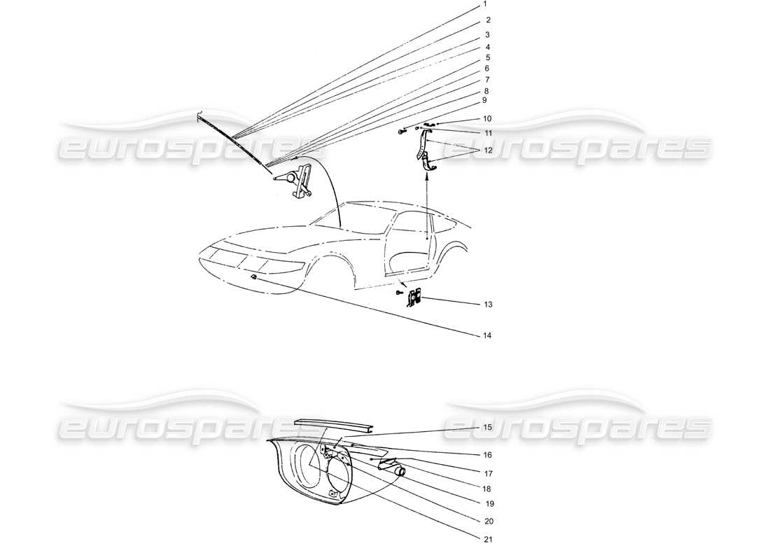 uno schema delle parti dal catalogo delle parti di Ferrari 365 GTB4 Daytona (Carrozzerie).