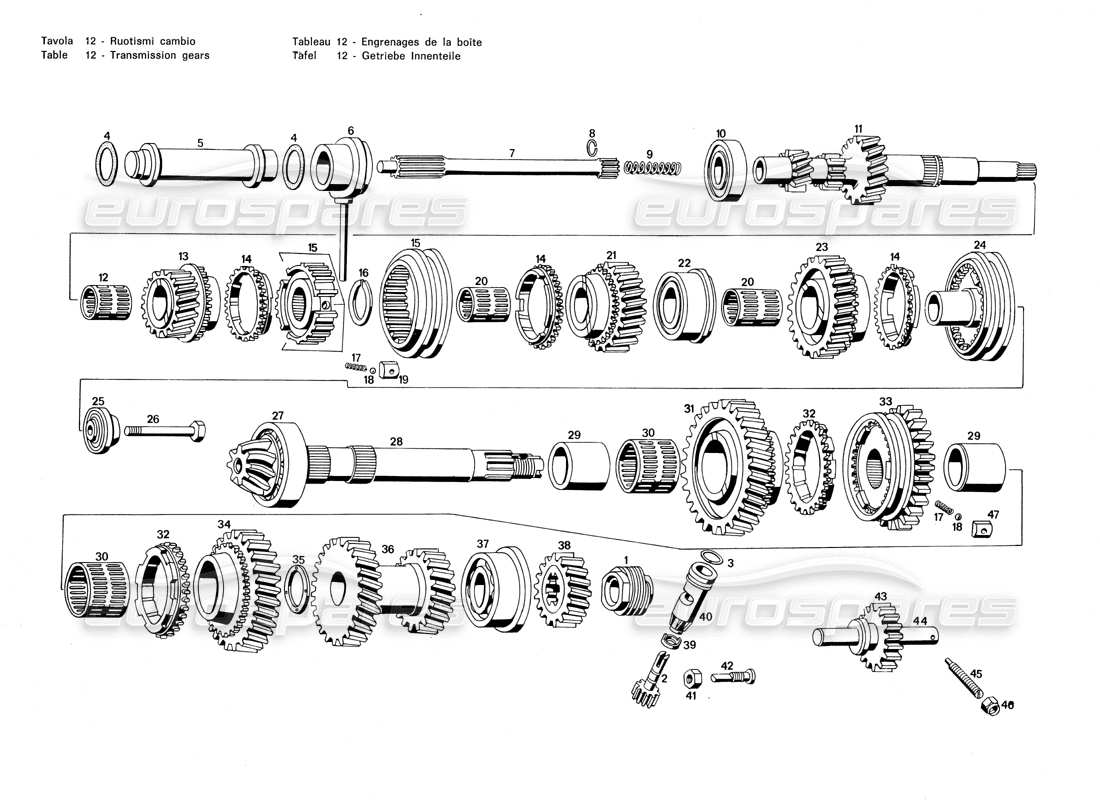 un diagramma delle parti dal catalogo delle parti maserati merak