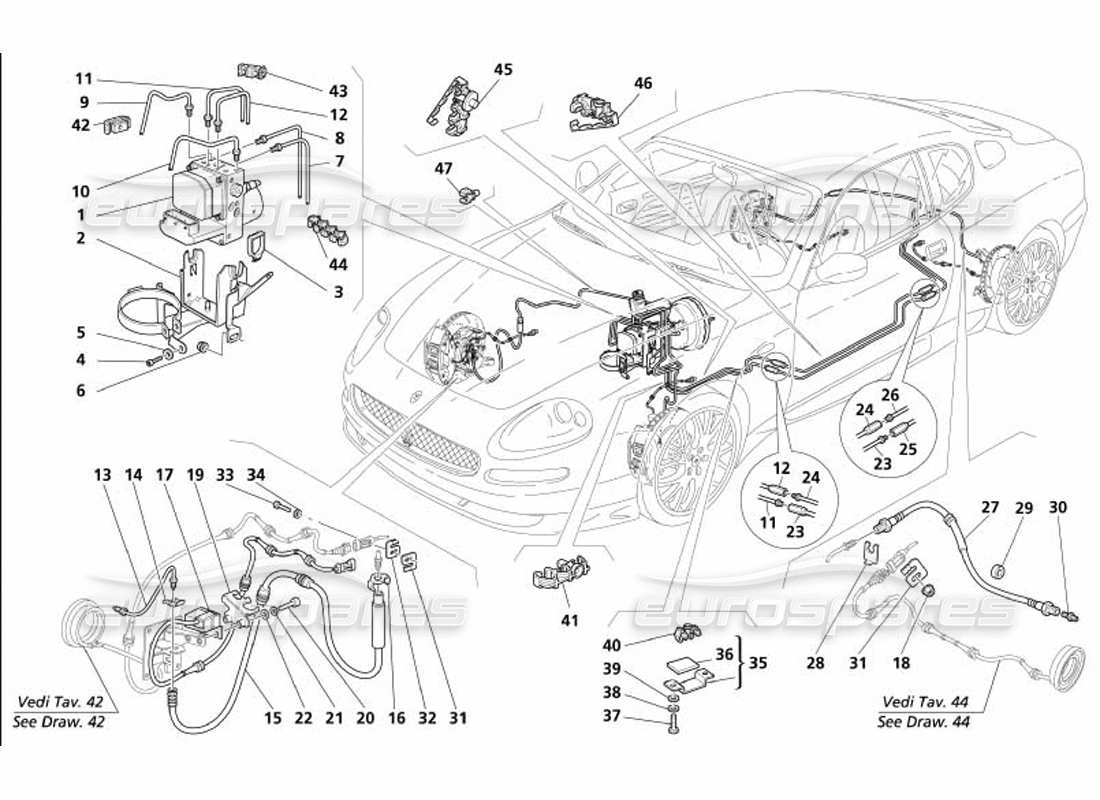 maserati 4200 gransport (2005) sistema frenante -non per gd- diagramma delle parti
