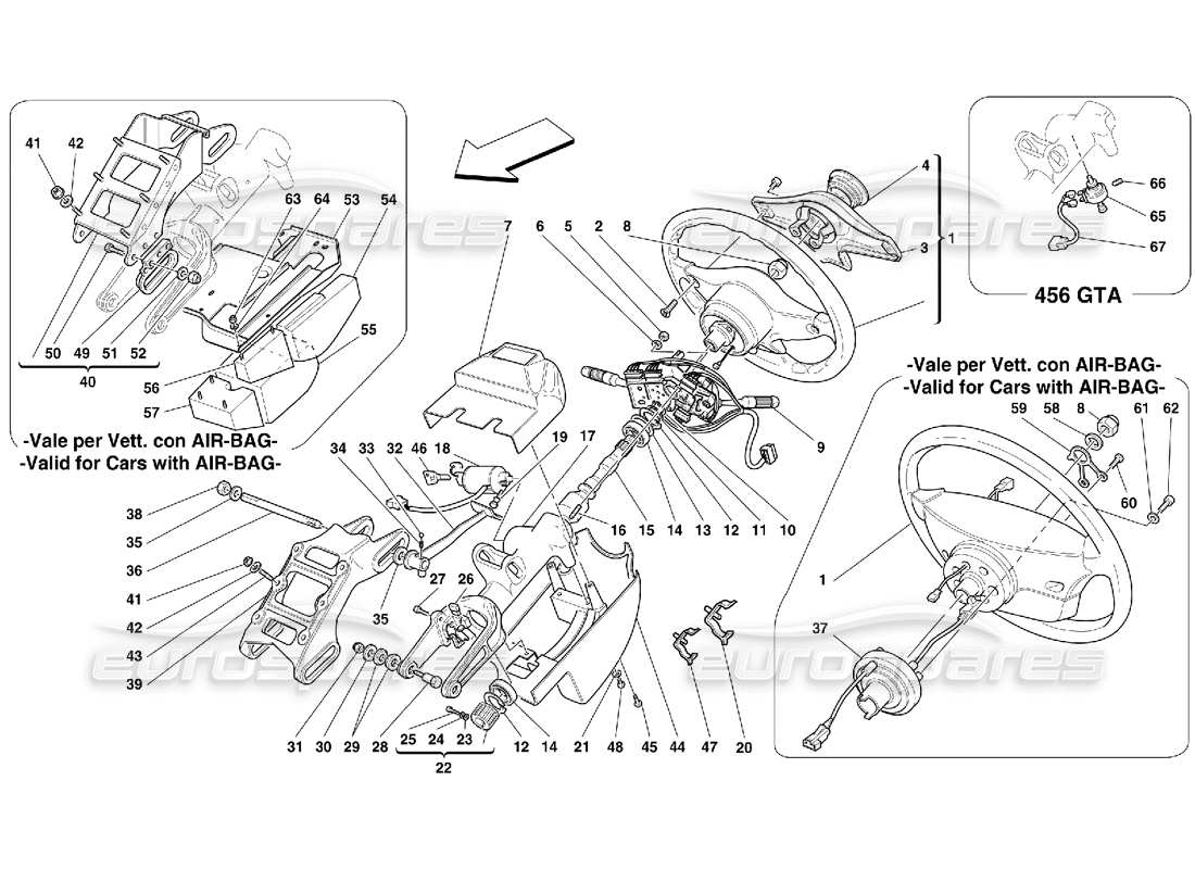 ferrari 456 gt/gta diagramma delle parti del piantone dello sterzo