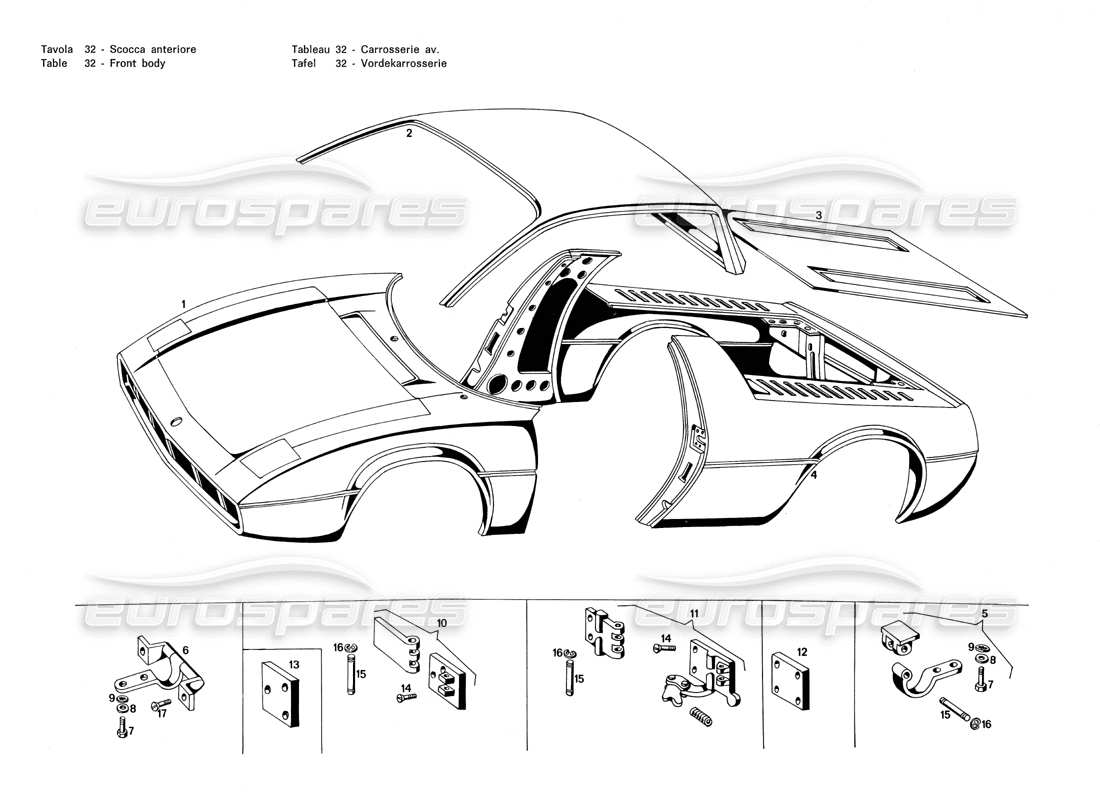 maserati merak 3.0 diagramma della parte anteriore del corpo