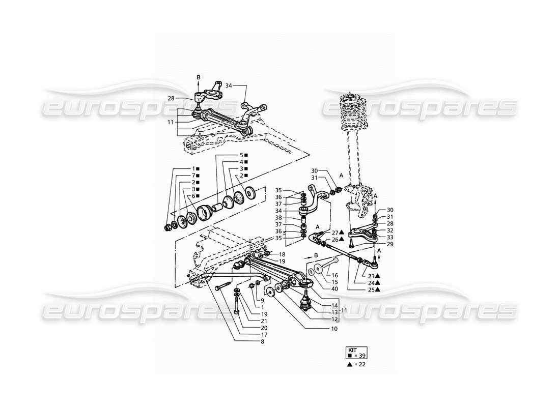 maserati qtp. 3.2 v8 (1999) diagramma delle parti della sospensione anteriore