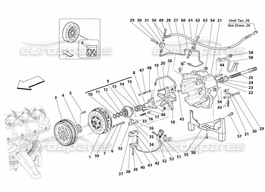 maserati 4200 spyder (2005) frizione e controlli: valido per il diagramma delle parti f1-