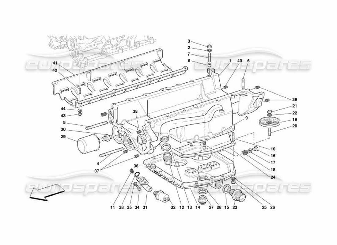 ferrari 550 barchetta lubrificazione: diagramma delle parti delle coppe dell'olio e dei filtri