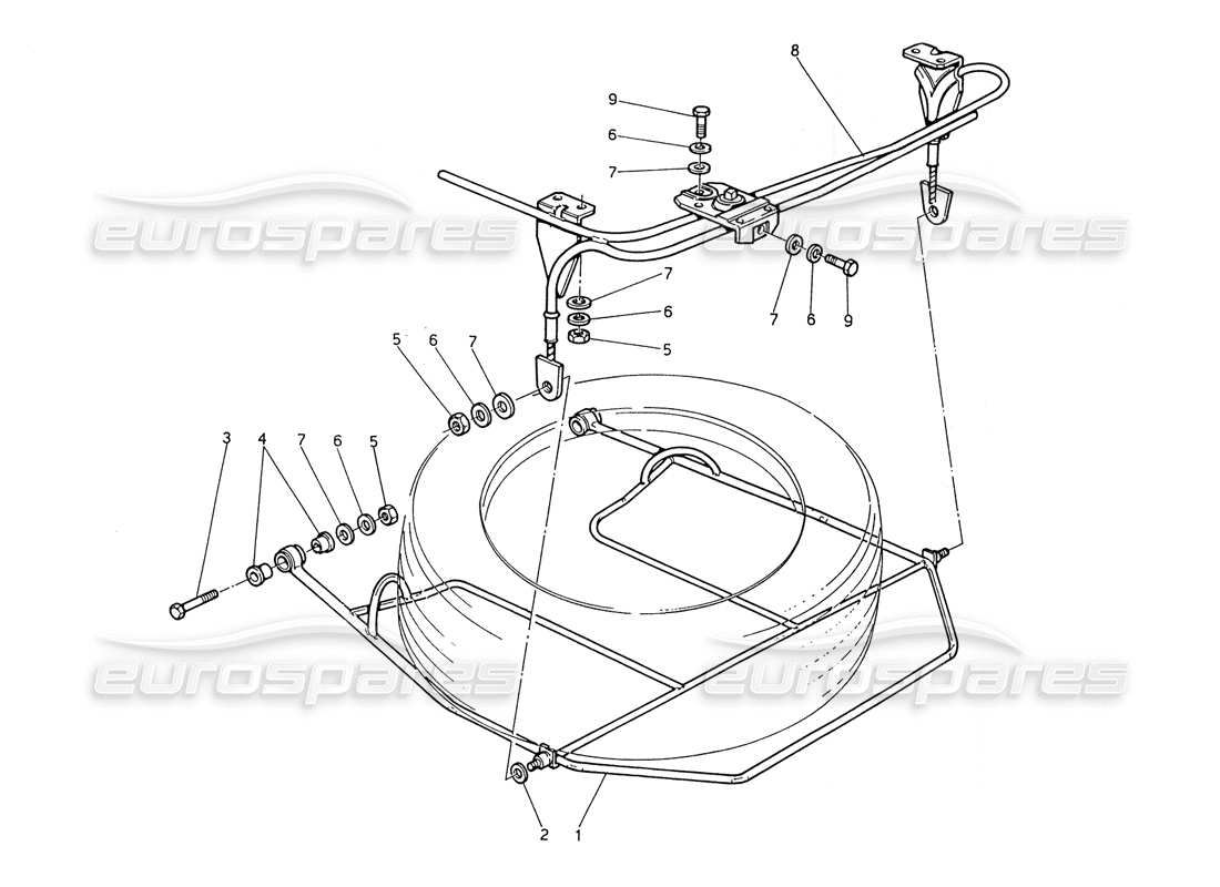 maserati biturbo spider dispositivo sollevamento ruota di scorta diagramma delle parti