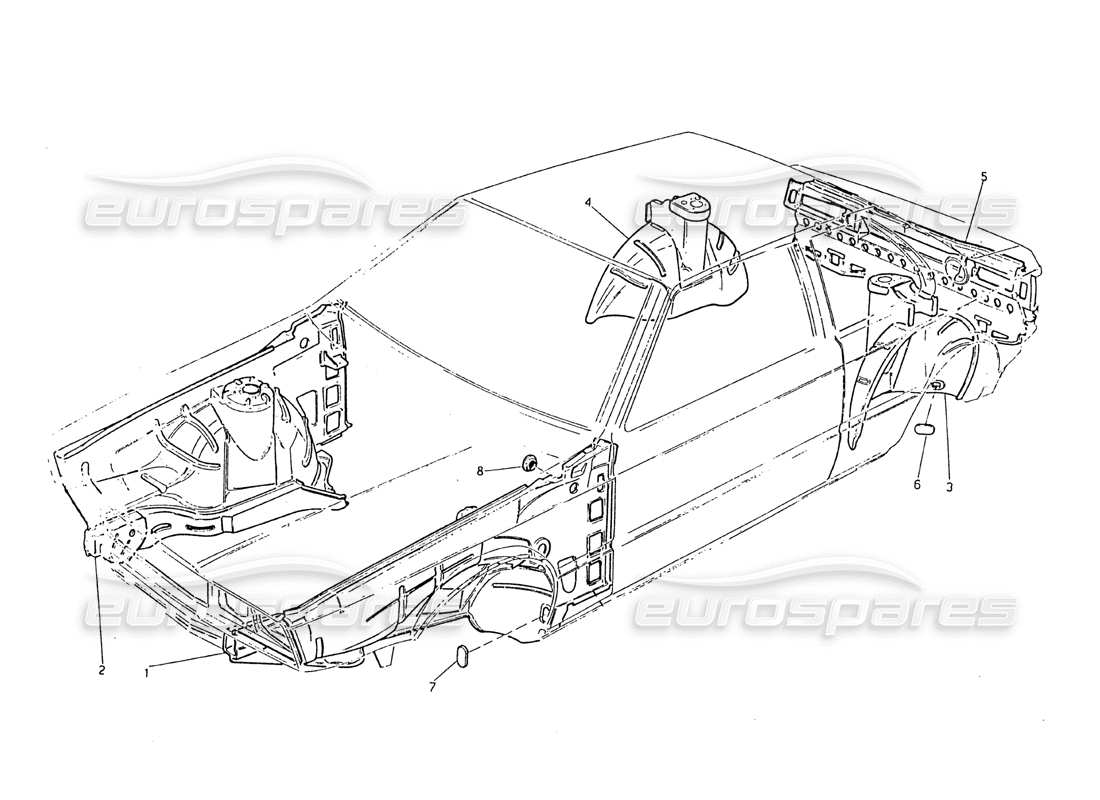 maserati biturbo 2.5 (1984) scocca - schema delle parti delle parti interne
