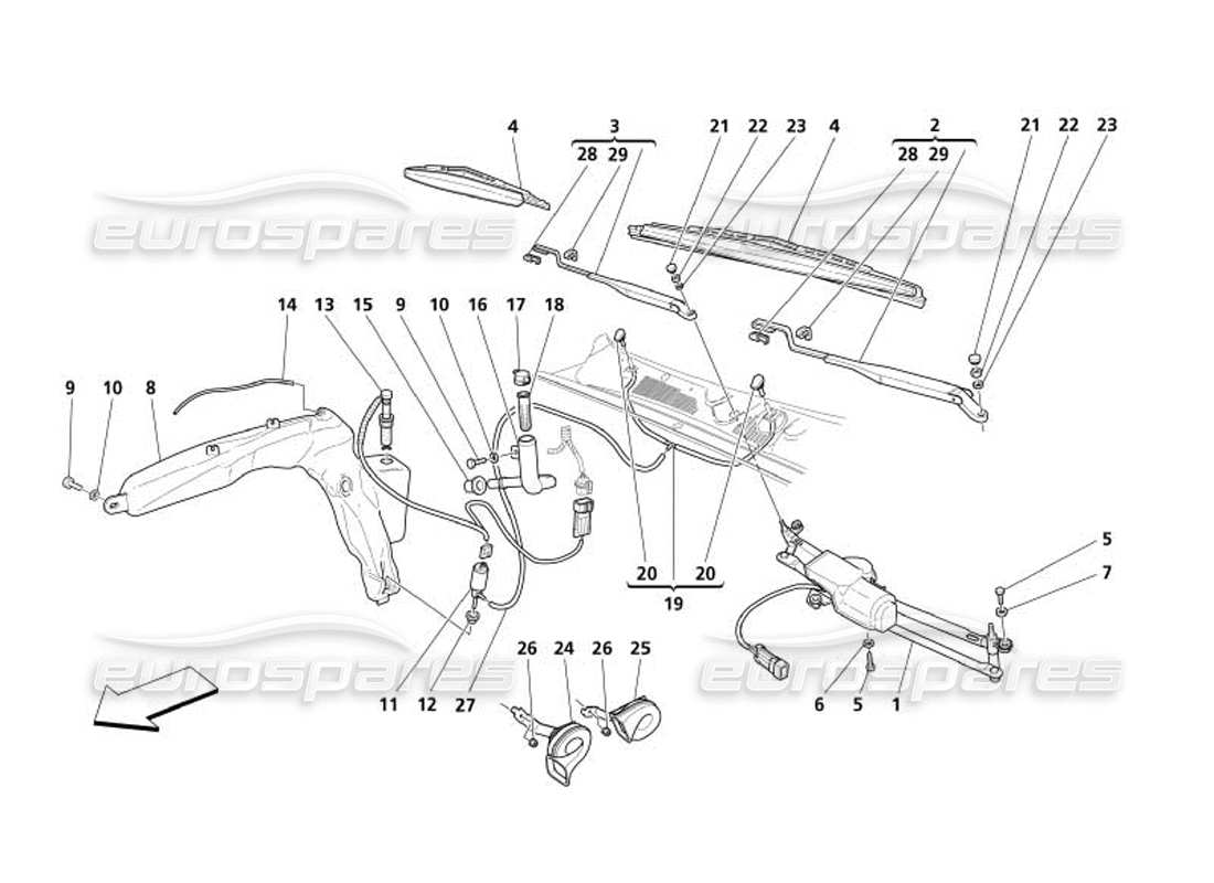 maserati 4200 spyder (2005) schema delle parti parabrezza: rondella di vetro e rondella acustici